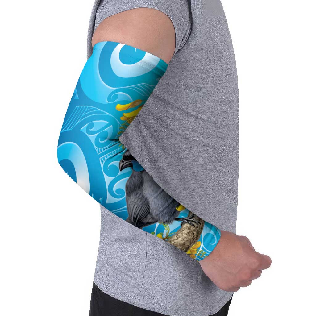New Zealand Kokako Bird Arm Sleeves Maori Koru With Kowhai Flowers LT05 - Polynesian Pride