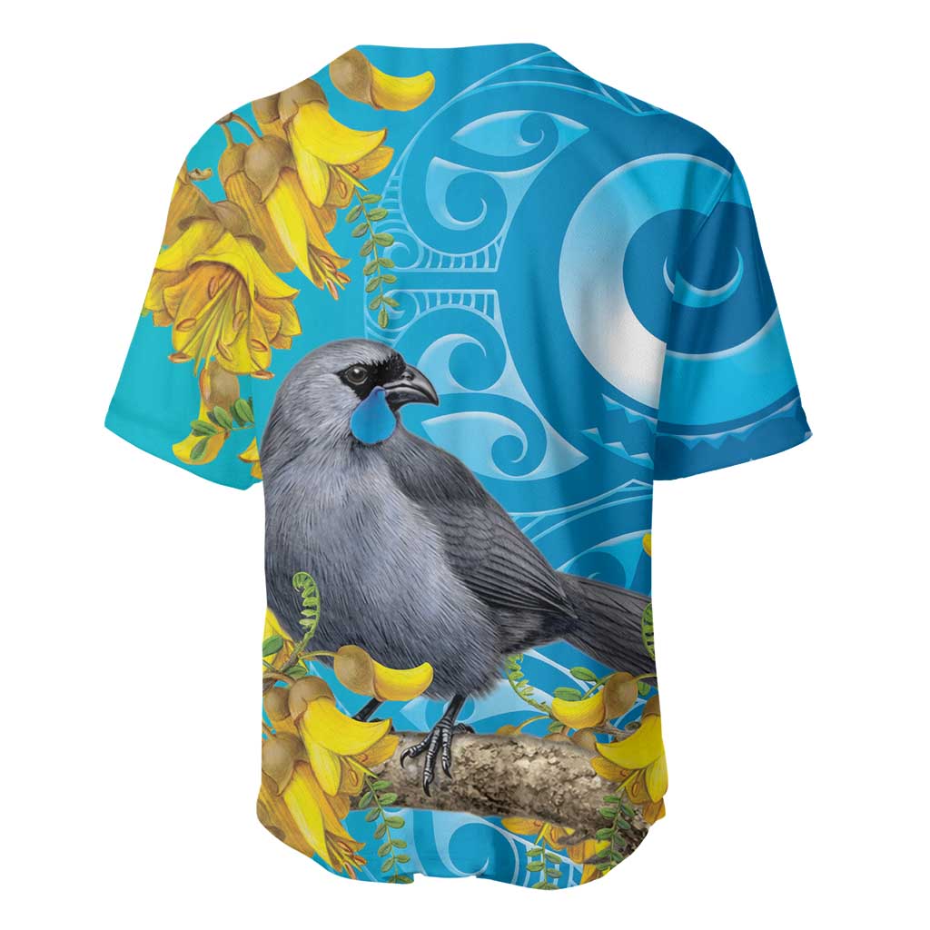 New Zealand Kokako Bird Baseball Jersey Maori Koru With Kowhai Flowers LT05 - Polynesian Pride
