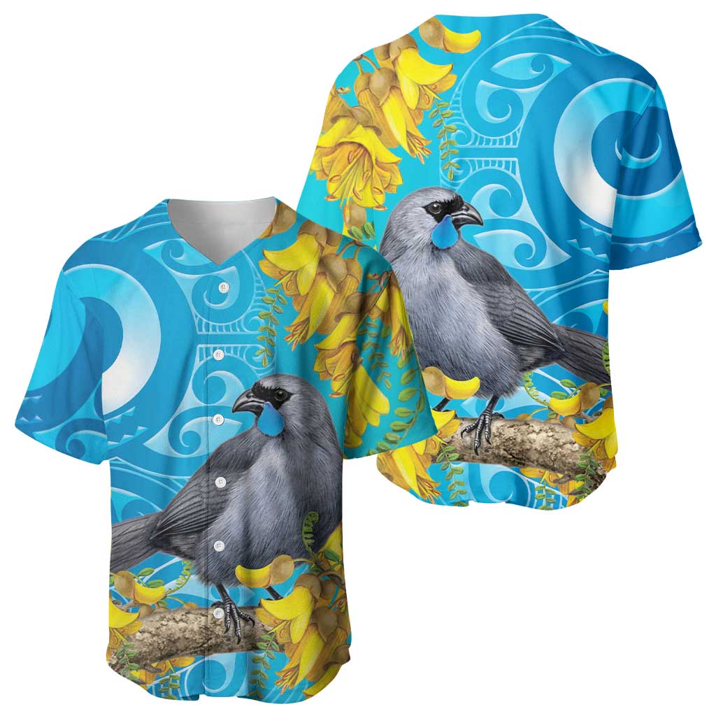 New Zealand Kokako Bird Baseball Jersey Maori Koru With Kowhai Flowers LT05 - Polynesian Pride