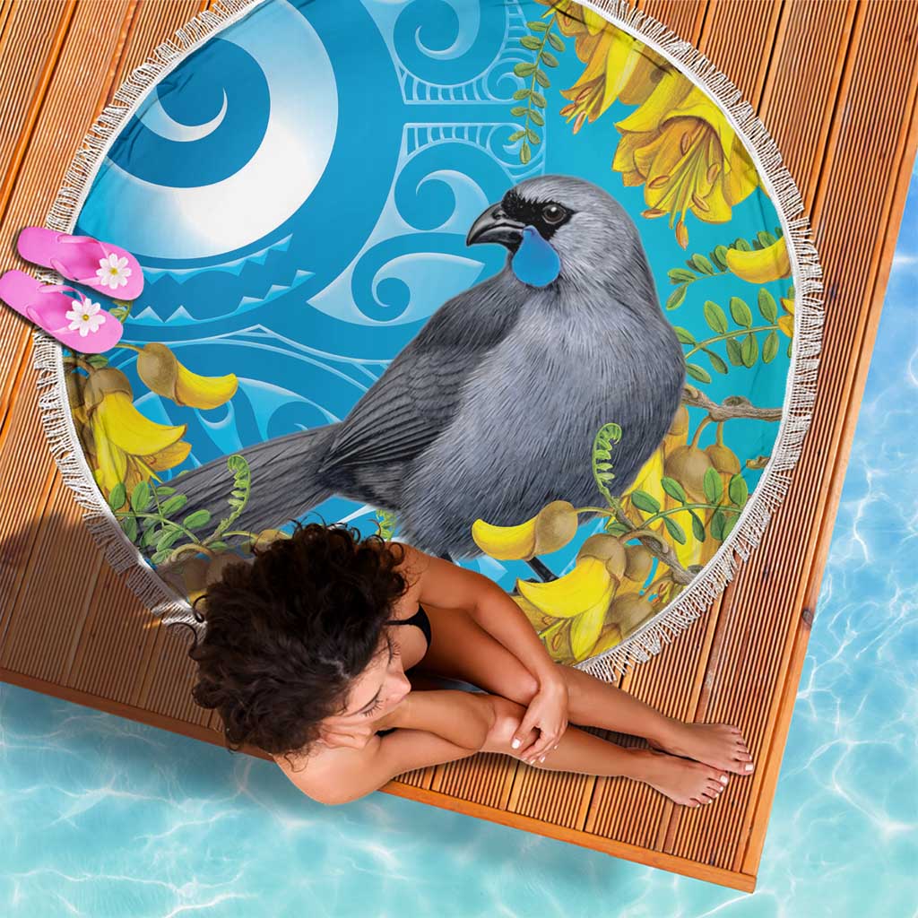 New Zealand Kokako Bird Beach Blanket Maori Koru With Kowhai Flowers LT05 - Polynesian Pride
