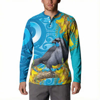 New Zealand Kokako Bird Button Sweatshirt Maori Koru With Kowhai Flowers - Polynesian Pride