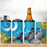 New Zealand Kokako Bird 4 in 1 Can Cooler Tumbler Maori Koru With Kowhai Flowers LT05 - Polynesian Pride