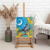 New Zealand Kokako Bird Canvas Wall Art Maori Koru With Kowhai Flowers LT05 - Polynesian Pride