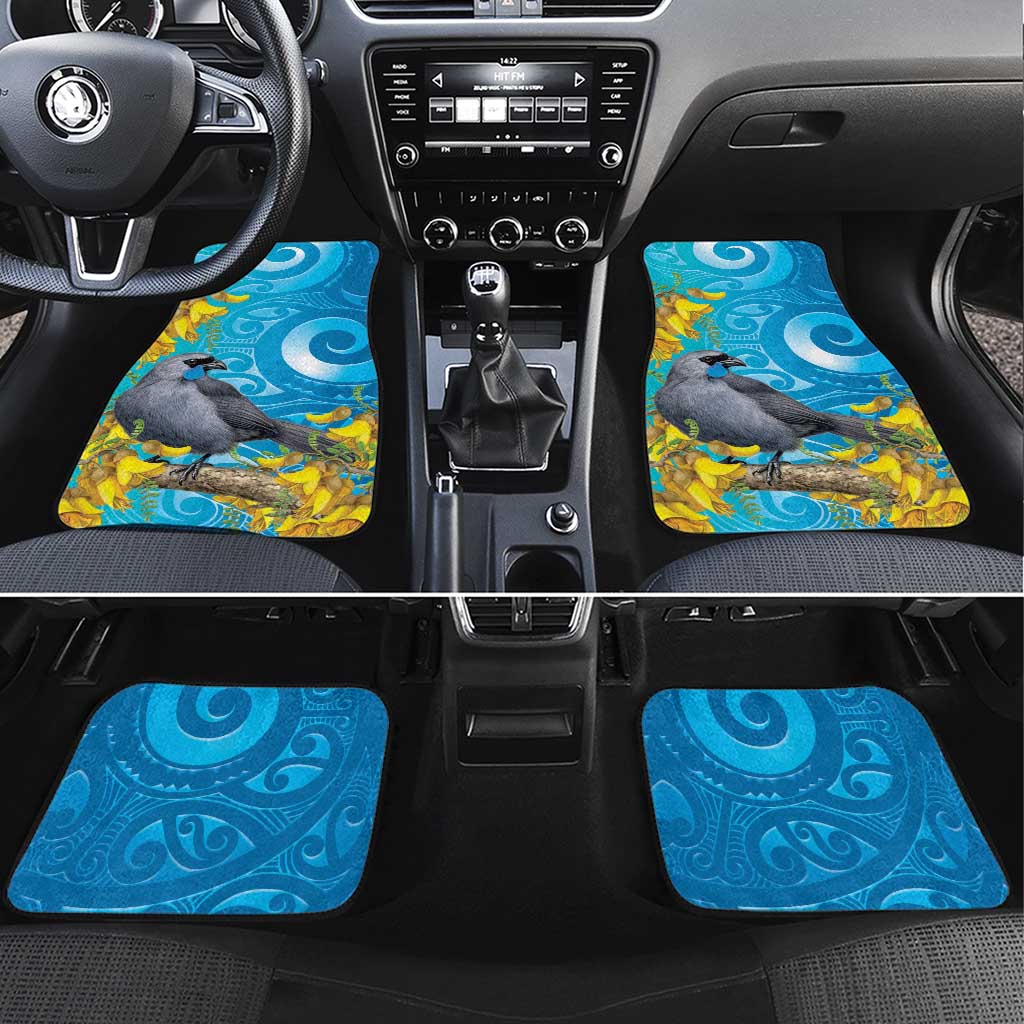 New Zealand Kokako Bird Car Mats Maori Koru With Kowhai Flowers LT05 Set 4pcs Aqua - Polynesian Pride
