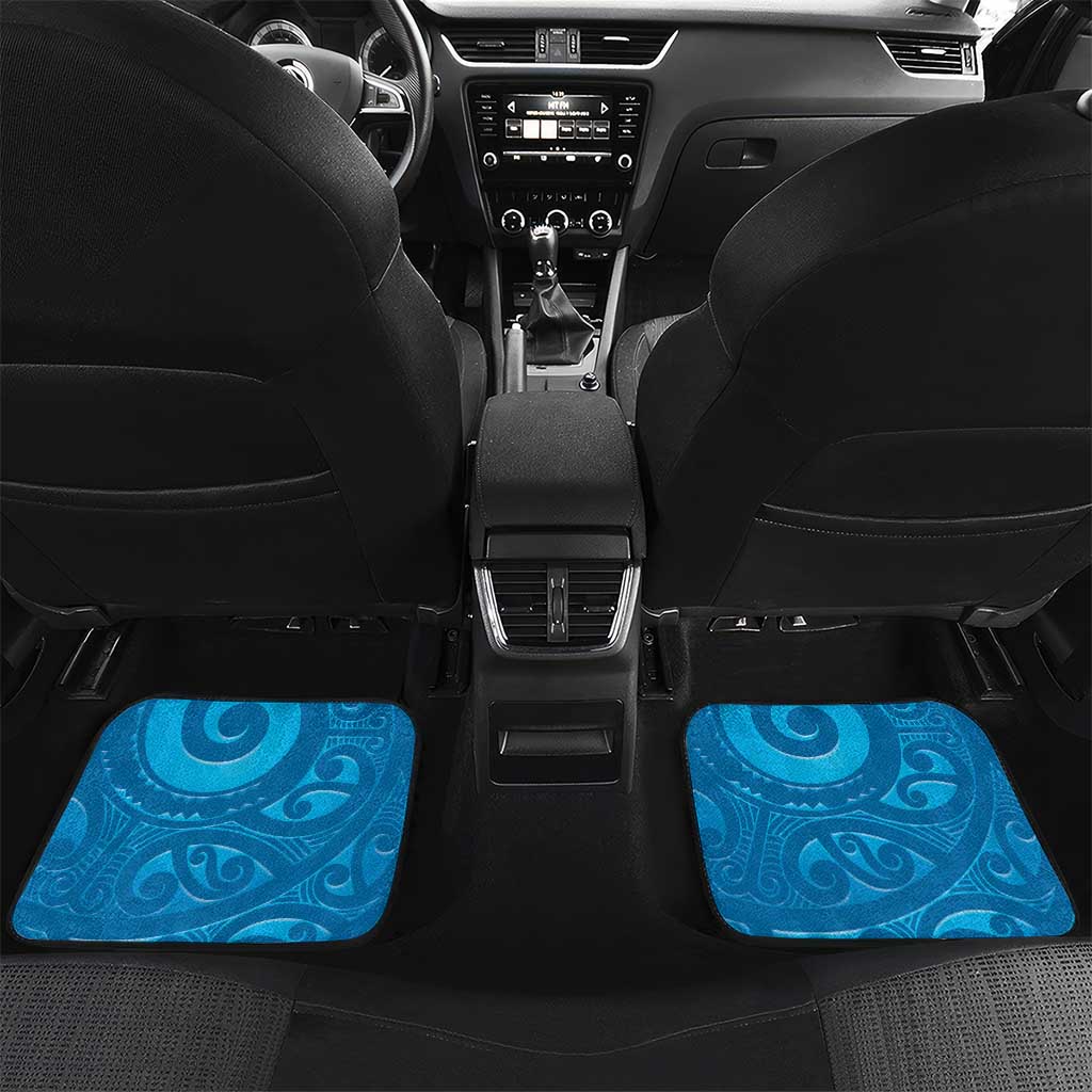New Zealand Kokako Bird Car Mats Maori Koru With Kowhai Flowers LT05 Set 2pcs - Back Aqua - Polynesian Pride