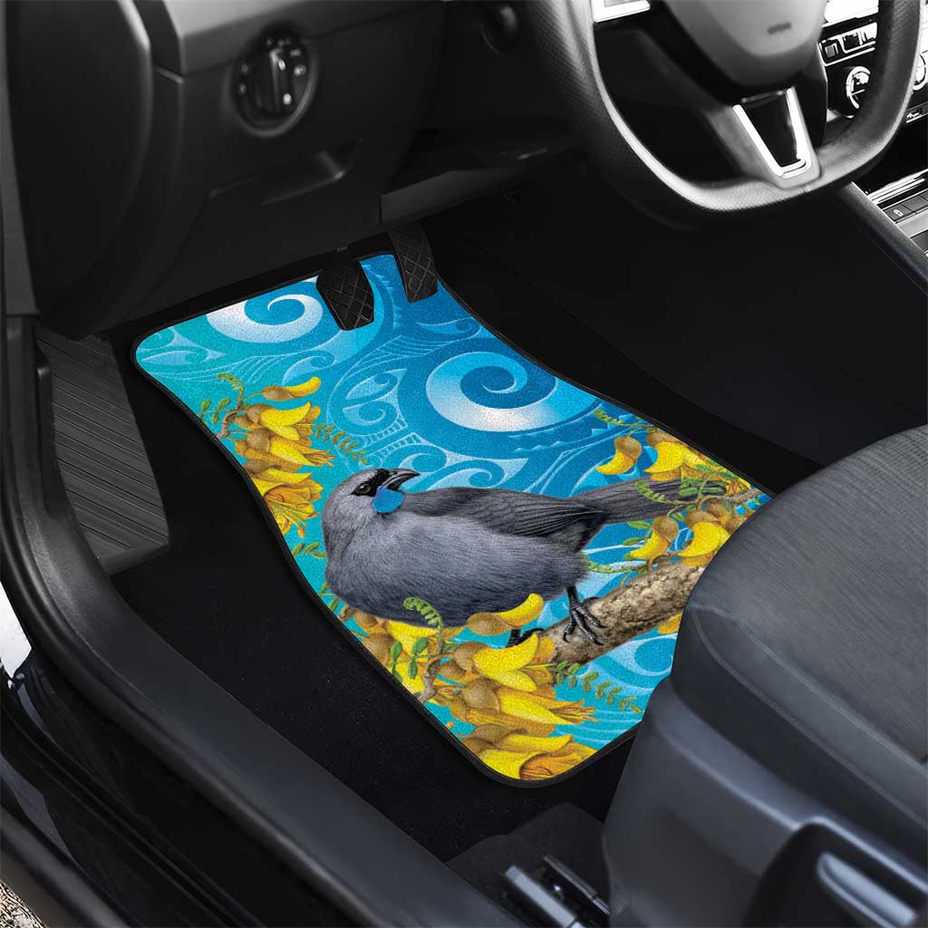 New Zealand Kokako Bird Car Mats Maori Koru With Kowhai Flowers LT05 - Polynesian Pride