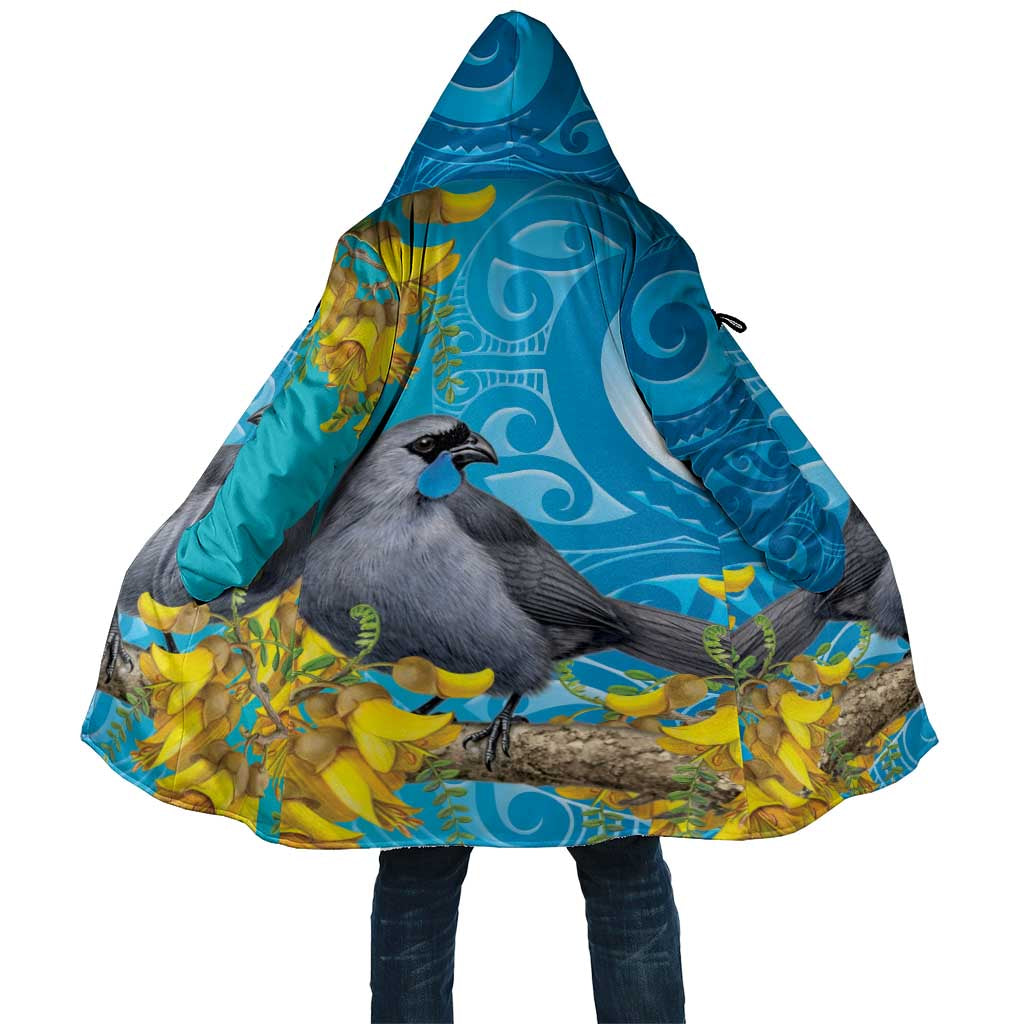 New Zealand Kokako Bird Cloak Maori Koru With Kowhai Flowers LT05 Unisex Aqua - Polynesian Pride