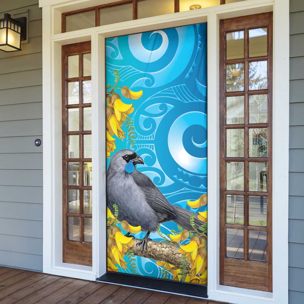 New Zealand Kokako Bird Door Cover Maori Koru With Kowhai Flowers LT05 - Polynesian Pride