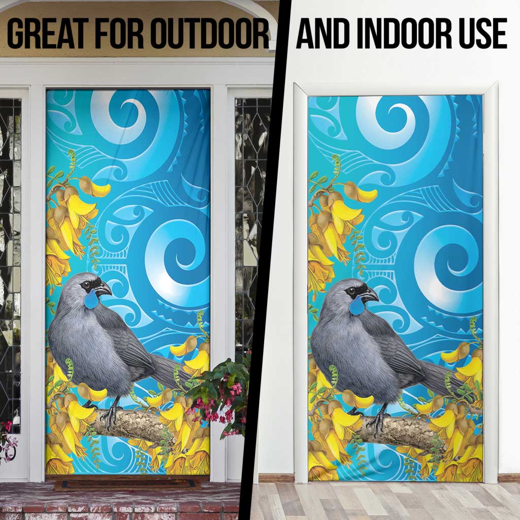 New Zealand Kokako Bird Door Cover Maori Koru With Kowhai Flowers LT05 - Polynesian Pride