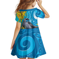 New Zealand Kokako Bird Family Matching Tank Maxi Dress and Hawaiian Shirt Maori Koru With Kowhai Flowers LT05 - Polynesian Pride