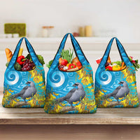 New Zealand Kokako Bird Grocery Bag Maori Koru With Kowhai Flowers LT05 3-pack One Size Aqua - Polynesian Pride