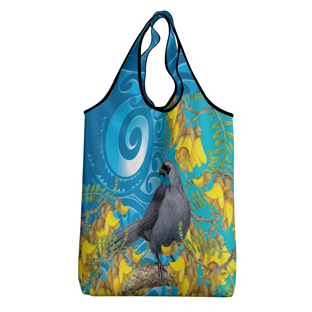 New Zealand Kokako Bird Grocery Bag Maori Koru With Kowhai Flowers LT05 - Polynesian Pride
