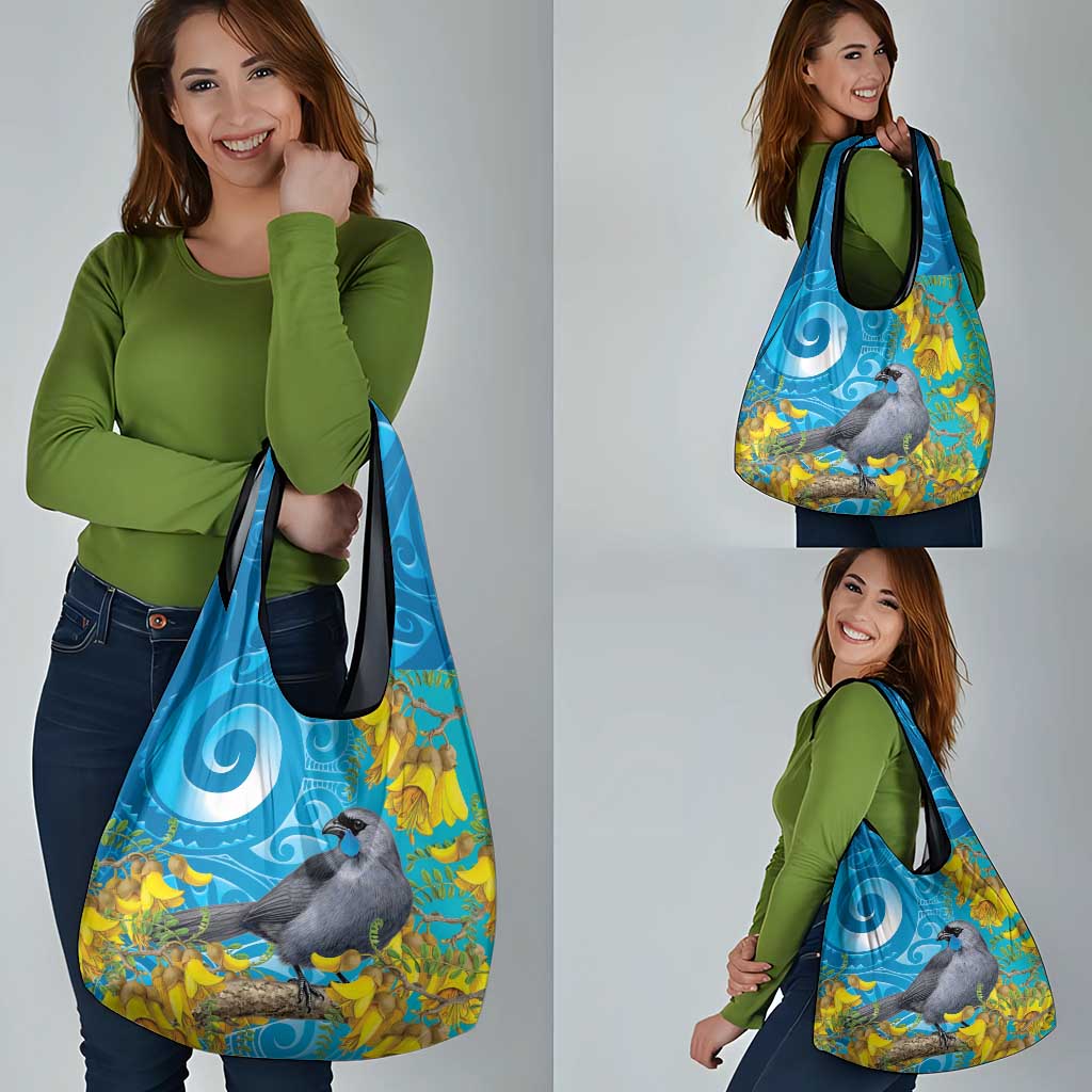 New Zealand Kokako Bird Grocery Bag Maori Koru With Kowhai Flowers LT05 - Polynesian Pride