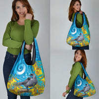 New Zealand Kokako Bird Grocery Bag Maori Koru With Kowhai Flowers LT05 - Polynesian Pride