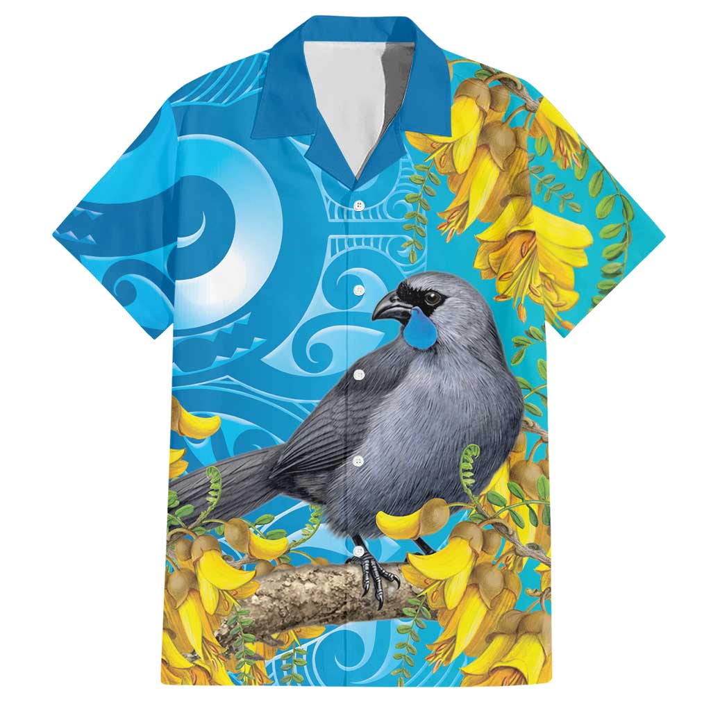 New Zealand Kokako Bird Hawaiian Shirt Maori Koru With Kowhai Flowers LT05 Aqua - Polynesian Pride