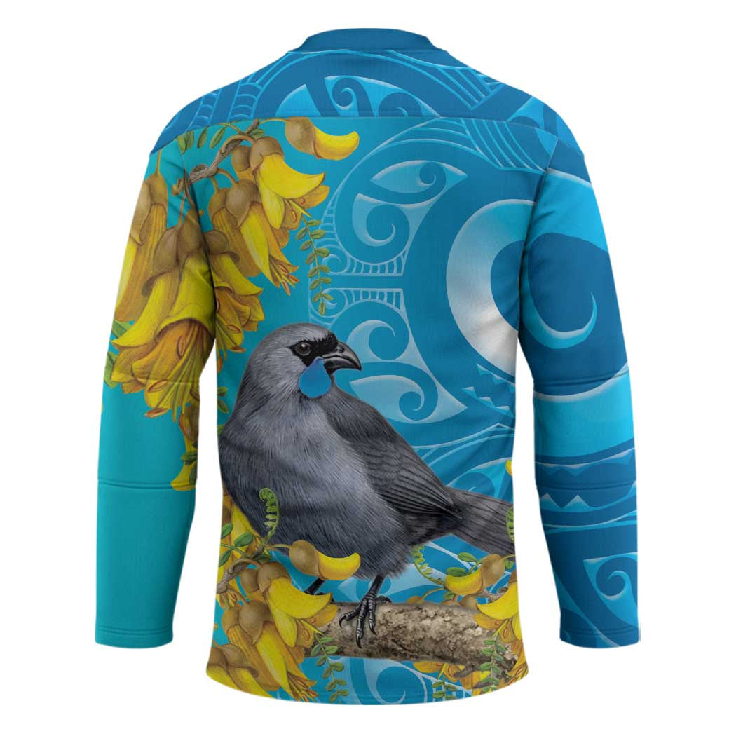 New Zealand Kokako Bird Hockey Jersey Maori Koru With Kowhai Flowers LT05 - Polynesian Pride