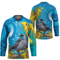 New Zealand Kokako Bird Hockey Jersey Maori Koru With Kowhai Flowers LT05 - Polynesian Pride