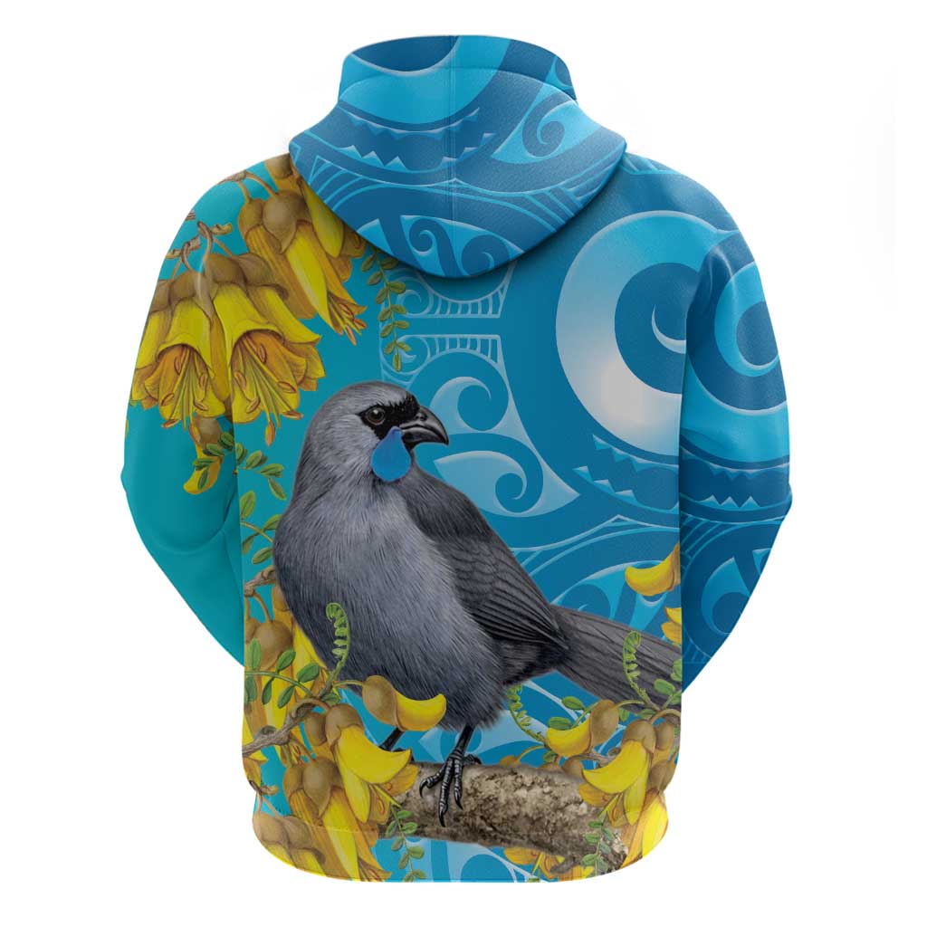 New Zealand Kokako Bird Hoodie Maori Koru With Kowhai Flowers LT05 - Polynesian Pride