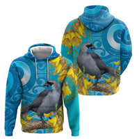 New Zealand Kokako Bird Hoodie Maori Koru With Kowhai Flowers LT05 - Polynesian Pride