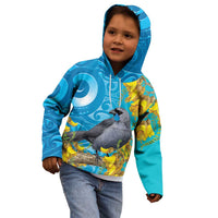 New Zealand Kokako Bird Kid Hoodie Maori Koru With Kowhai Flowers LT05 - Polynesian Pride