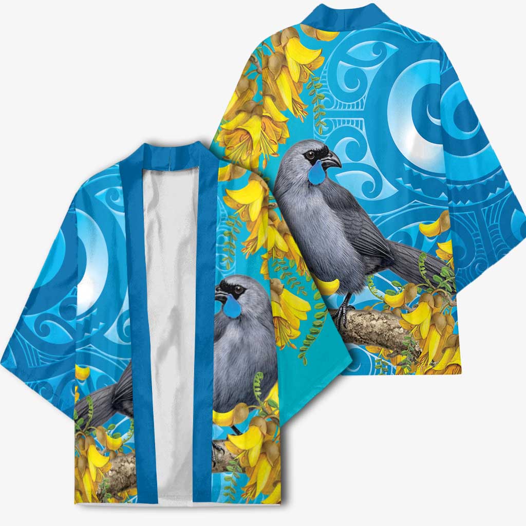 New Zealand Kokako Bird Kimono Maori Koru With Kowhai Flowers LT05 - Polynesian Pride
