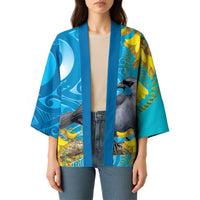 New Zealand Kokako Bird Kimono Maori Koru With Kowhai Flowers LT05 - Polynesian Pride