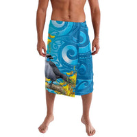 New Zealand Kokako Bird Lavalava Maori Koru With Kowhai Flowers LT05 Aqua - Polynesian Pride