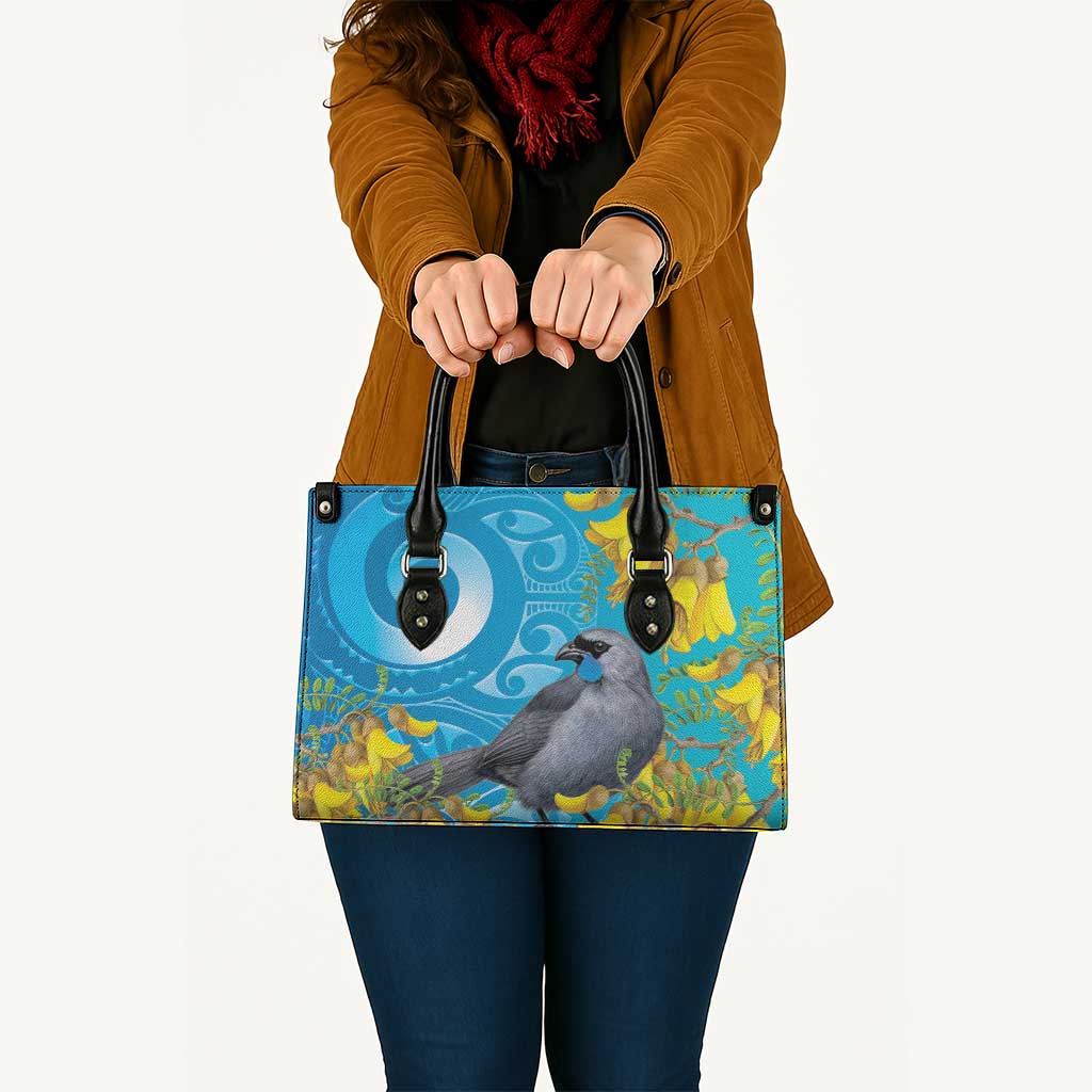 New Zealand Kokako Bird Leather Bag Maori Koru With Kowhai Flowers LT05 - Polynesian Pride