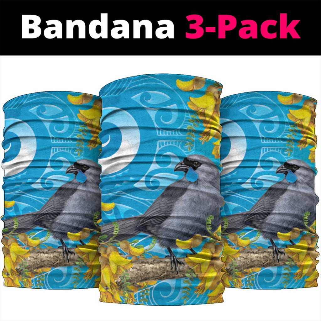 New Zealand Kokako Bird Neck Gaiter Maori Koru With Kowhai Flowers - Polynesian Pride
