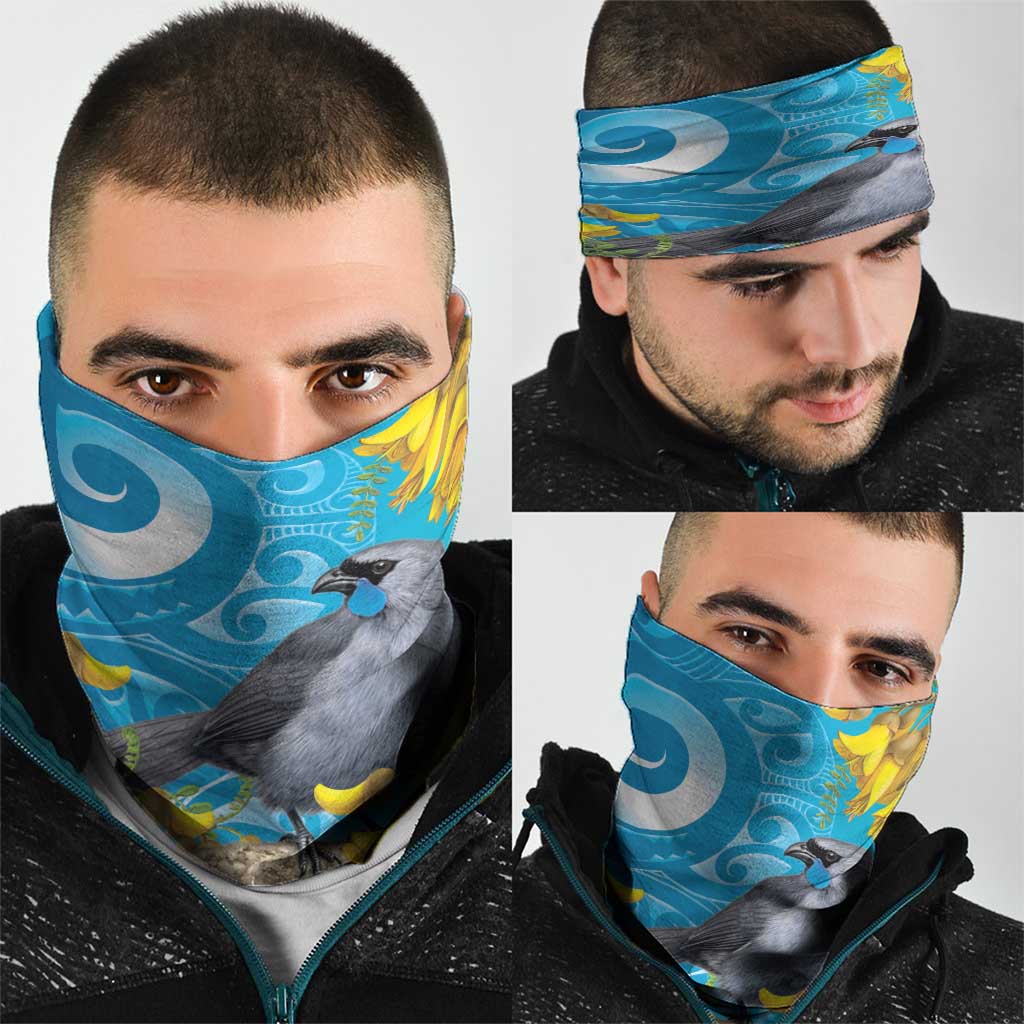 New Zealand Kokako Bird Neck Gaiter Maori Koru With Kowhai Flowers LT05 - Polynesian Pride