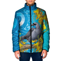 New Zealand Kokako Bird Padded Jacket Maori Koru With Kowhai Flowers LT05 Men Aqua - Polynesian Pride