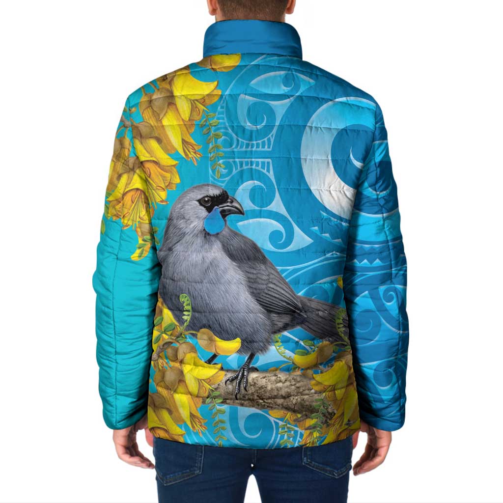 New Zealand Kokako Bird Padded Jacket Maori Koru With Kowhai Flowers LT05 - Polynesian Pride