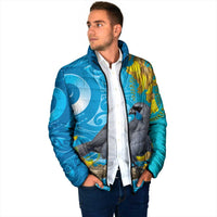 New Zealand Kokako Bird Padded Jacket Maori Koru With Kowhai Flowers LT05 - Polynesian Pride