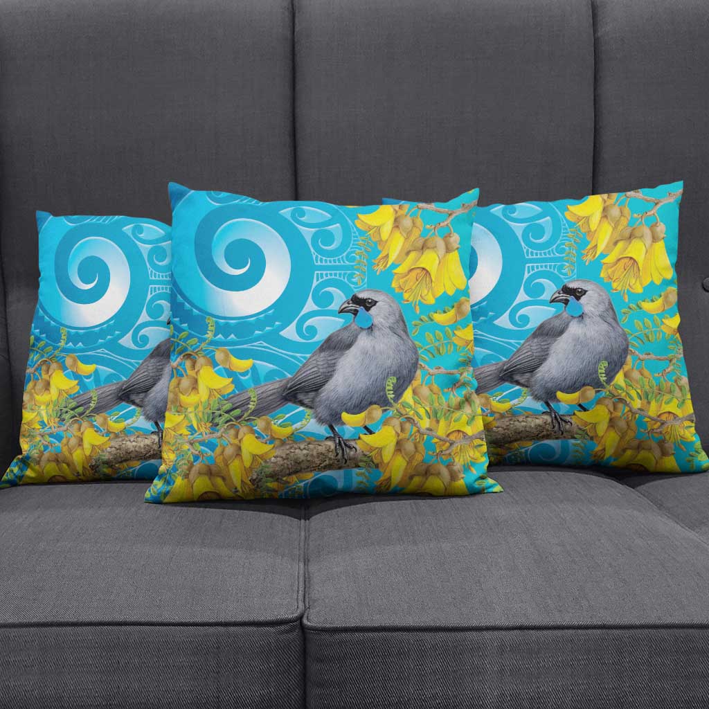 New Zealand Kokako Bird Pillow Cover Maori Koru With Kowhai Flowers LT05 - Polynesian Pride