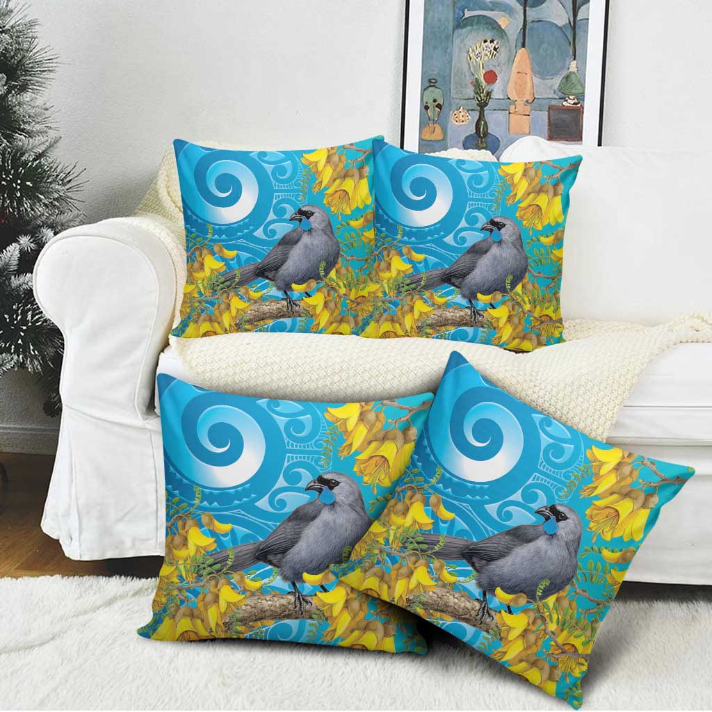 New Zealand Kokako Bird Pillow Cover Maori Koru With Kowhai Flowers LT05 - Polynesian Pride