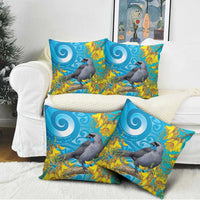 New Zealand Kokako Bird Pillow Cover Maori Koru With Kowhai Flowers LT05 - Polynesian Pride