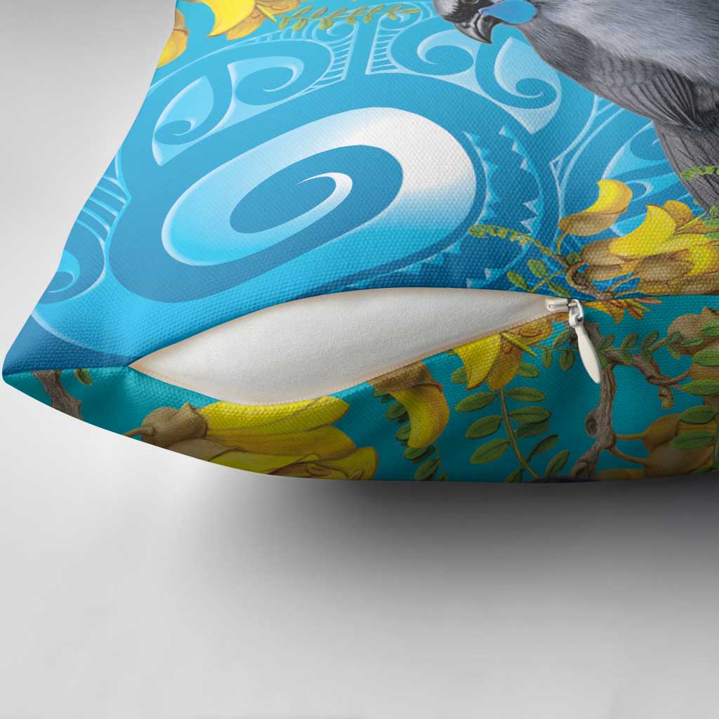 New Zealand Kokako Bird Pillow Cover Maori Koru With Kowhai Flowers LT05 - Polynesian Pride