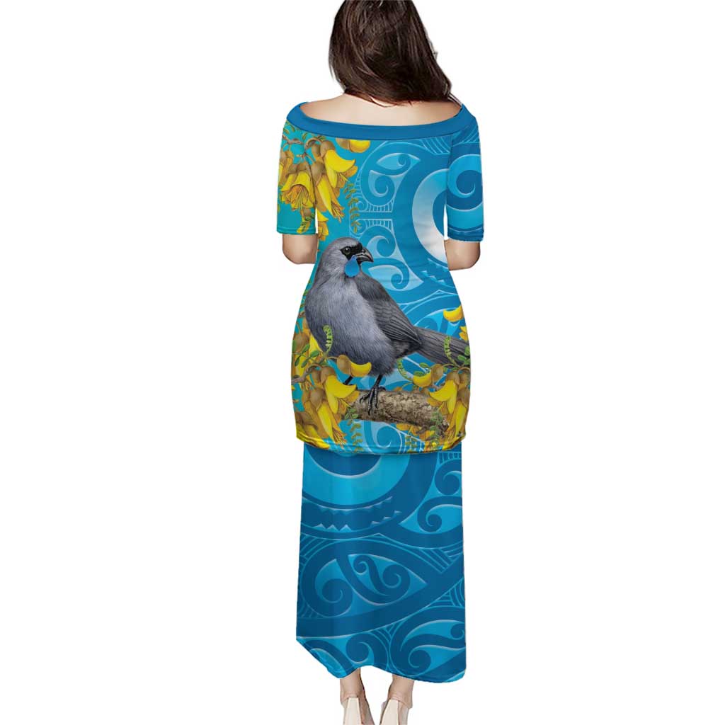 New Zealand Kokako Bird Puletasi Maori Koru With Kowhai Flowers LT05 - Polynesian Pride