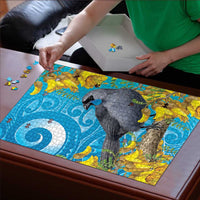 New Zealand Kokako Bird Puzzle Maori Koru With Kowhai Flowers - Polynesian Pride