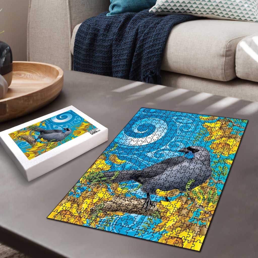 New Zealand Kokako Bird Puzzle Maori Koru With Kowhai Flowers - Polynesian Pride