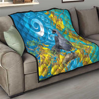 New Zealand Kokako Bird Quilt Maori Koru With Kowhai Flowers LT05 - Polynesian Pride