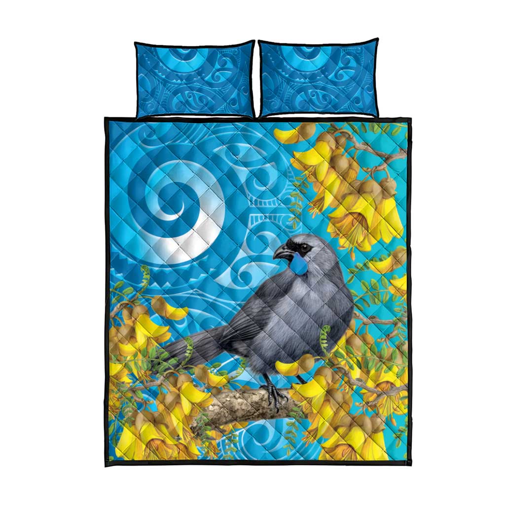 New Zealand Kokako Bird Quilt Bed Set Maori Koru With Kowhai Flowers LT05 - Polynesian Pride