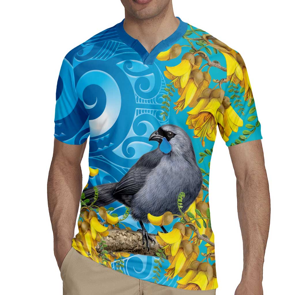 New Zealand Kokako Bird Rugby Jersey Maori Koru With Kowhai Flowers LT05 - Polynesian Pride