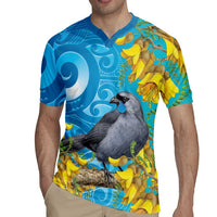 New Zealand Kokako Bird Rugby Jersey Maori Koru With Kowhai Flowers LT05 - Polynesian Pride