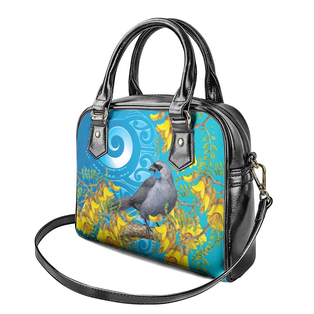 New Zealand Kokako Bird Shoulder Handbag Maori Koru With Kowhai Flowers LT05 - Polynesian Pride