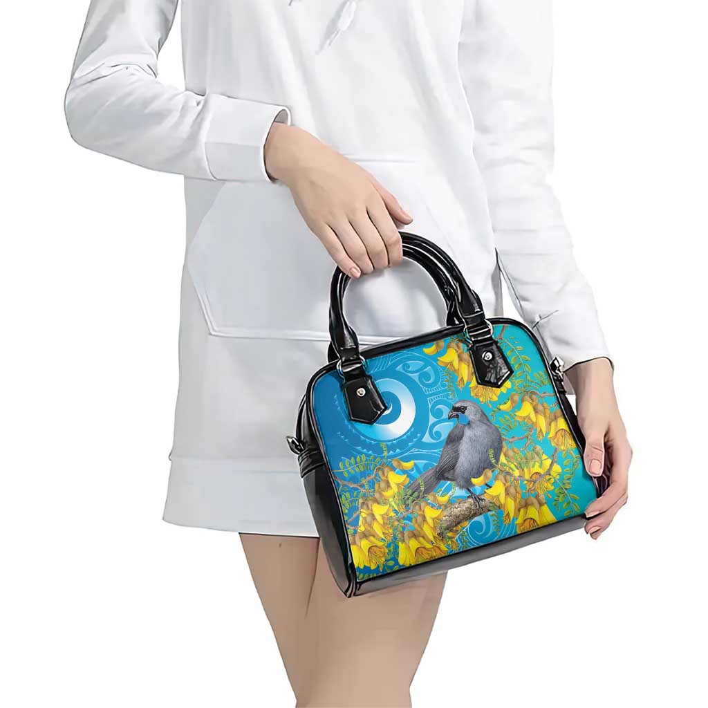 New Zealand Kokako Bird Shoulder Handbag Maori Koru With Kowhai Flowers LT05 - Polynesian Pride