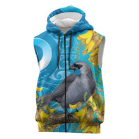 New Zealand Kokako Bird Sleeveless Zip Hoodie Maori Koru With Kowhai Flowers LT05 Aqua - Polynesian Pride