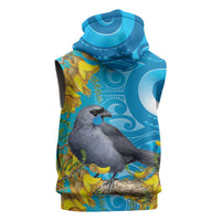 New Zealand Kokako Bird Sleeveless Zip Hoodie Maori Koru With Kowhai Flowers LT05 - Polynesian Pride