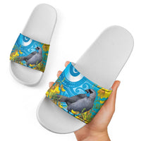 New Zealand Kokako Bird Slide Sandals Maori Koru With Kowhai Flowers LT05 - Polynesian Pride