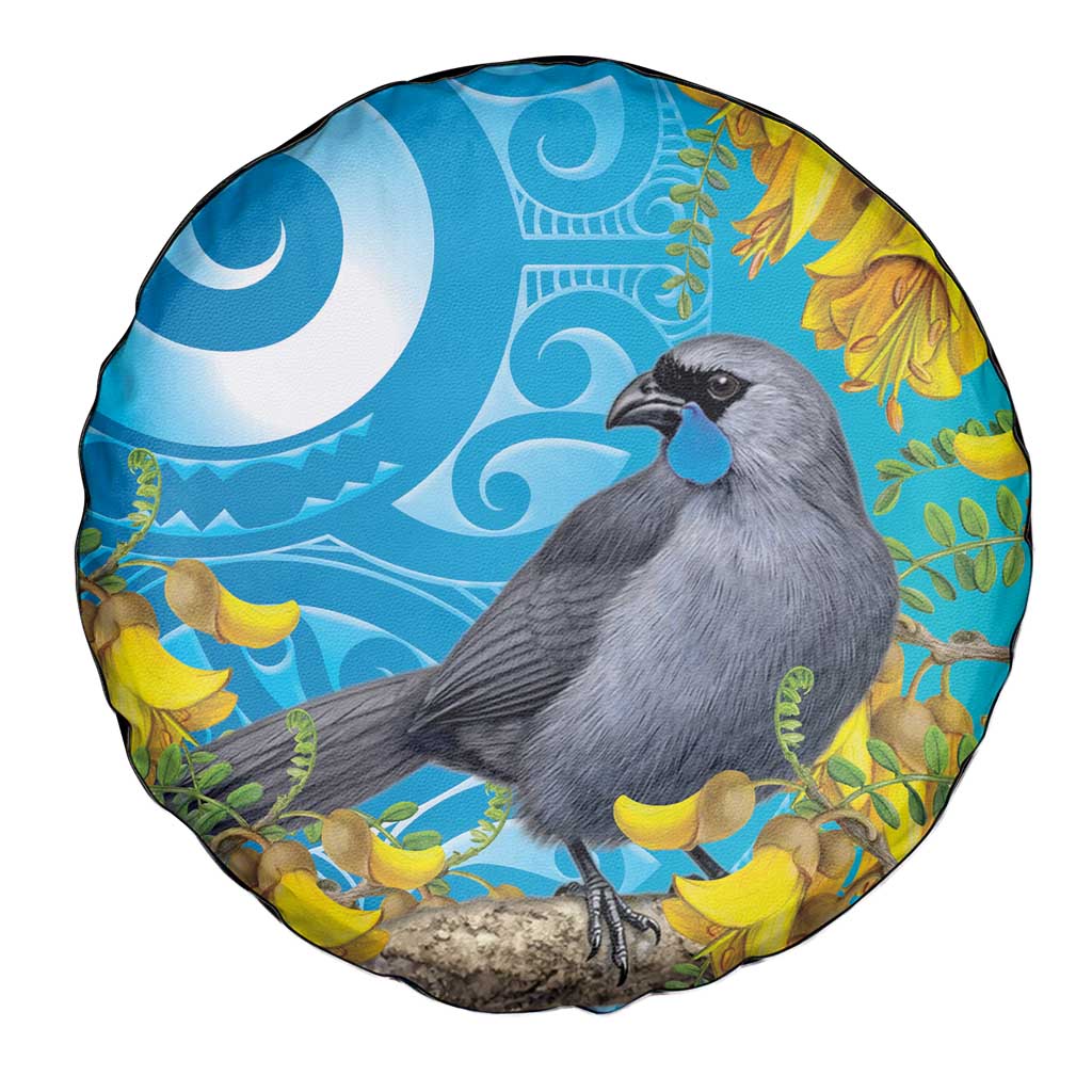 New Zealand Kokako Bird Spare Tire Cover Maori Koru With Kowhai Flowers LT05 - Polynesian Pride